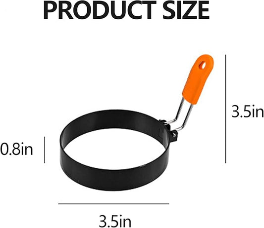4-Pack 3.5" Egg Rings with Silicone Handles – Nonstick Round Mold for Fried Eggs, Pancakes, English Muffins – Includes Silicone Oil Brush – Ideal for Griddle, Indoor or Camping Cooking