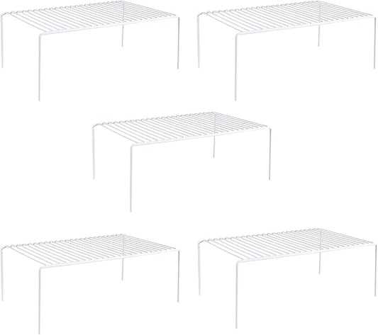 Kitchen Cabinet Shelf Organizer Set of 5, Large (15.7 x 9.4 inch) Metal Wire Pantry Storage Shelves, Dish Plate Racks for Cabinets, Freezer, Counter, Cupboard Organizers and Storage, White