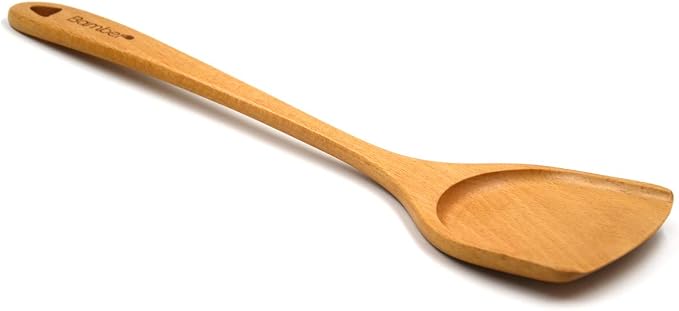 Bamber Wooden Wok Spatula Set Wood Turner with Long Handle for Non Stick Cookware