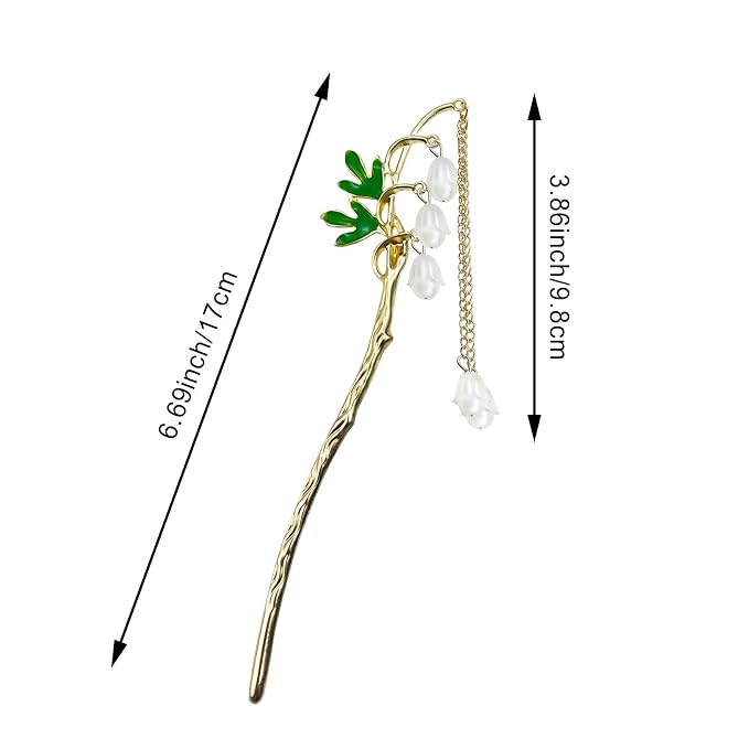 4 PACK Lily of the Valley Chinese Hair Sticks for Women Vintage Retro Pearl Hair Chopsticks Hair Bun Updo Holders Long Hairpins for Women Girls