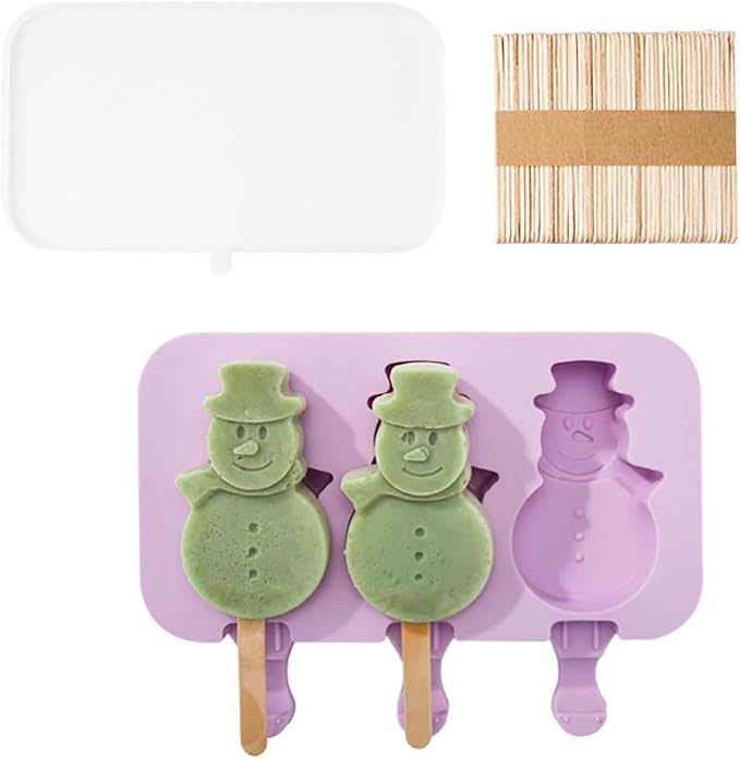 Cute Silicone Ice Pop Molds - Homemade Popsicle Maker with 100pcs Sticks - Easy Release Snowman Ice Pop Maker