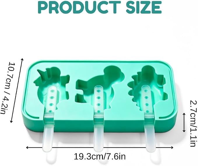 Dinosaur Silicone Popsicle Molds, 3 Pcs Ice Pop Maker | Flexible dinosaur shapes for juice pops, yogurt treats, fruit ice and summer freezer snacks.