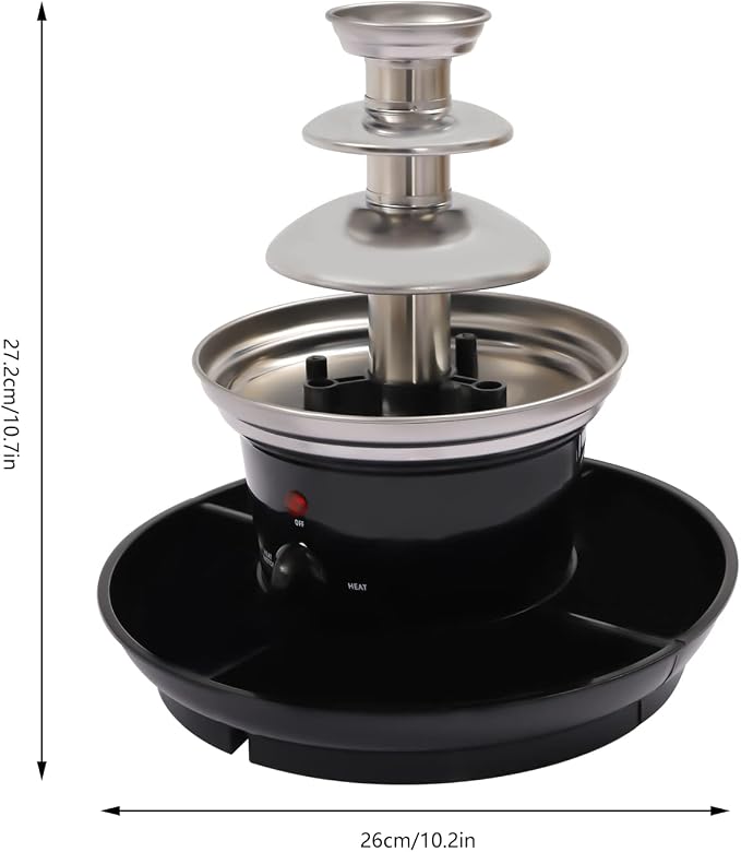 3 Tier Electric Chocolate Fondue Fountain Machine for Parties - Melts Cheese, Chocolate - Dip Strawberries, Apple Wedges, Vegetables, and More - 15-Ounce - Black, Small