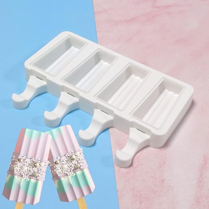 1 Pack Cute Stripe Shape Popsicle Molds Silicone Ice Pop Molds 4 Cavities Popsicle Molds for Kids Adults Ice Cream Mold Cakesicles Mould DIY Popsicle Maker Homemade Popsicle Silicone Molds N