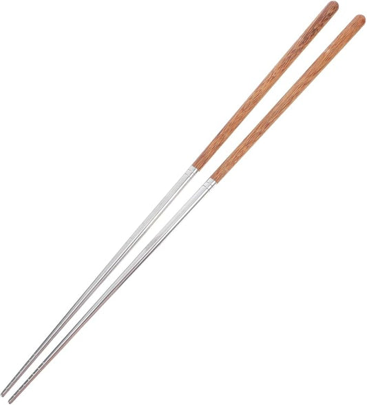 Kichvoe 15.75 Inch Long Cooking Chopsticks, Stainless Steel with Wooden Handle, Non-Slip Utensil for Chinese Cooking, Hot Pot, BBQ, Noodles and Deep Frying, 1 Pair