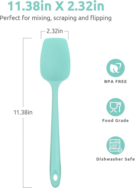 U-Taste Silicone Cooking Spoon Spatula: 480ºF Heat Resistant Food Grade 11.38" Flexible Rubber Kitchen Spoonula, Seamless Pastry Bowl Scraper for Mixing Scraping in Nonstick Cookware (Aqua Sky)