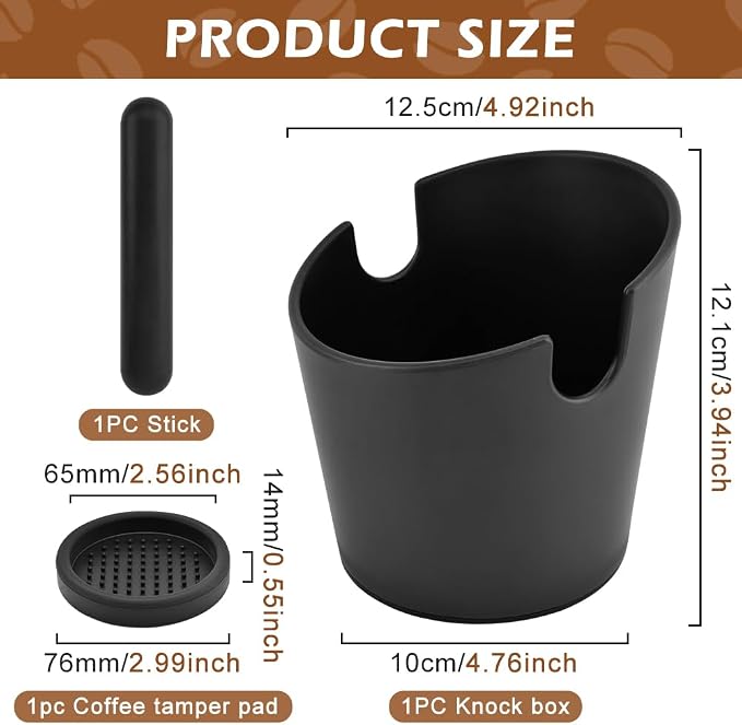 Coffee Knock Box, 5 Inch Espresso Dump Bin with Detachable Knock Rod & Silicone Tamper Pad, Non-Slip Base for Home Office Espresso Machine Accessories