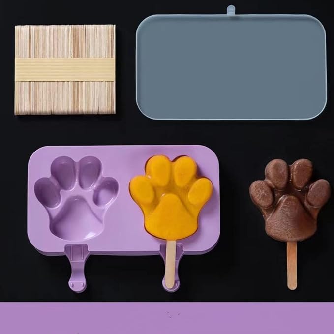 Cute Cat's Paw Popsicle Molds Silicone Paw Ice Pop Molds Homemade Popsicle Silicone Mold with 100pcs Popsicle Sticks Reusable Easy Release Cat Paw Ice Pop Maker (Cat's Paw)