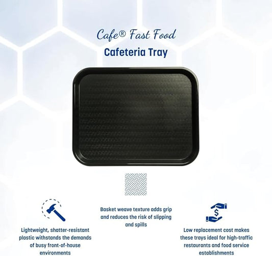 Carlisle FoodService Products Cafe Fast Food Cafeteria Tray with Patterned Surface for Cafeterias, Fast Food, And Dining Room, Plastic, 17.87 X 14 X 0.98 Inches, Black, (Pack of 12)