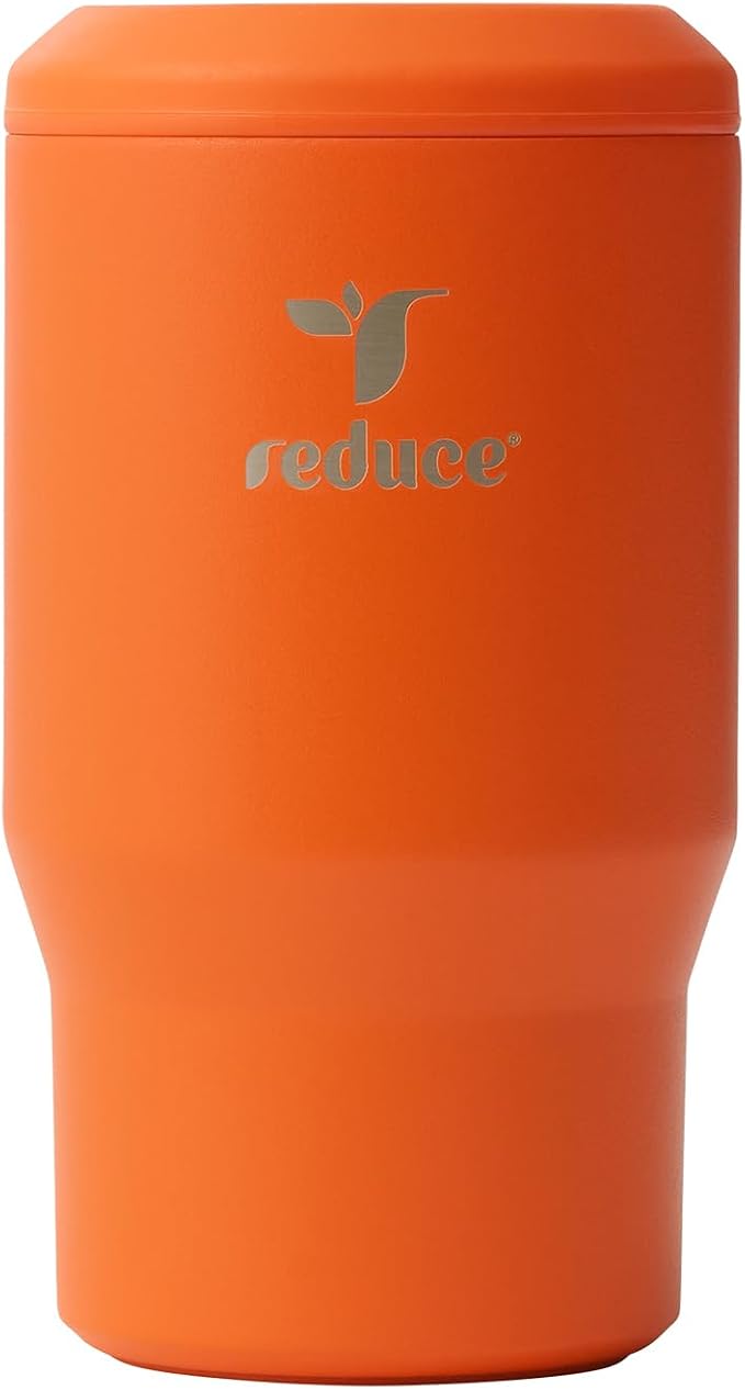 Reduce 4-in-1 Drink Cooler - Versatile Can & Bottle Holder with Vacuum Insulation - Keeps Drinks Cold Up to 4 Hours - Includes Bottle Opener - Fits Cupholders & Dishwasher Safe - 14oz - Orange Rush