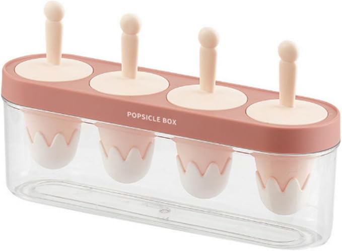 Silicone Small Mini Popsicles Molds, 4 Easy-release Homemade Ice Pop Molds Set with Sticks, BPA Free (Pink)