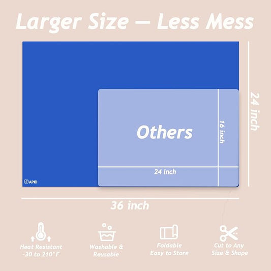 Extra Large Silicone Mat 36" x 24" Heat Resistant Kitchen Counter Table Mat | Place Mats Countertop Protector, Thick Placemats Washable Silicone Mats for Kitchen Counter Dining Table Mat, Dark Blue SAPID