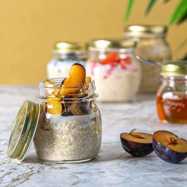 Bormioli Rocco Quattro Stagioni 8.5 Oz. Mason Jar (Set of 6) - Wide Mouth Glass Jar with Airtight Twist Lid - Classic Beehive Embossed Design for Canning, Storage & Recipes - Made in Italy, BPA Free