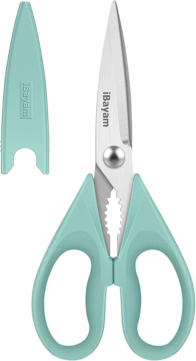 iBayam 1-Pack Kitchen Scissors All Purpose Kitchen Shears Heavy Duty 8.5" | Cooking Scissors with Protective Sheath for Food, First Apartment Camper Essentials, Home Kitchen Gadgets, Utensils