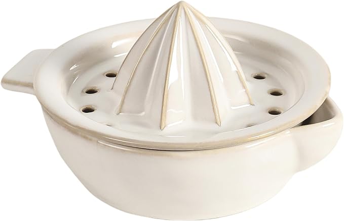 Ceramic Citrus Lemon Orange Juicer Manual Squeezer, Hand Juicer Reamer | Rotation Press with Strainer Lid, Spout, Handle, Dishwasher Safe, Easy to Clean