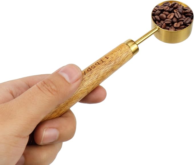 1/16 Cup Stainless Steel Measuring Cup with Wooden Handle, 15ml | Gold Measuring Scoop, 15ml Metal Measuring Spoon, For Baking, Cooking, Wet and Dry Ingredients