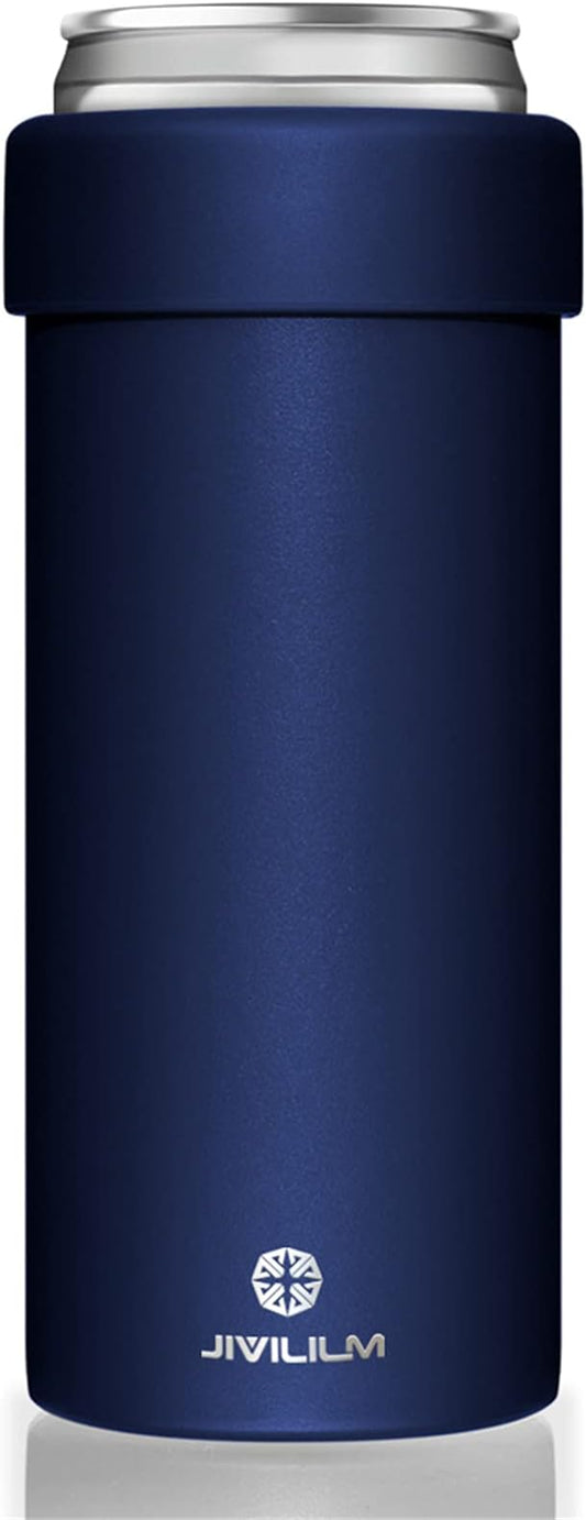 12 oz. Slim Can Cooler Insulated (Navy Blue) | Stainless Steel Holder