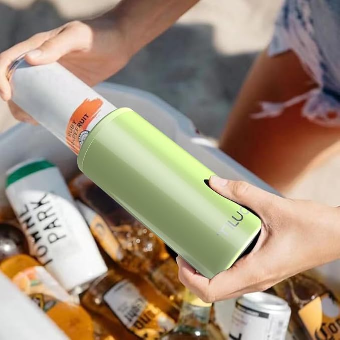 TILUCK Skinny Can Cooler, Stainless Steel Insulated Slim Cans, 12 oz | Beer & Hard Seltzer, Doucle-Walled Stainless Steel Insulated Slim Cans, Slim 12 oz(Lime)