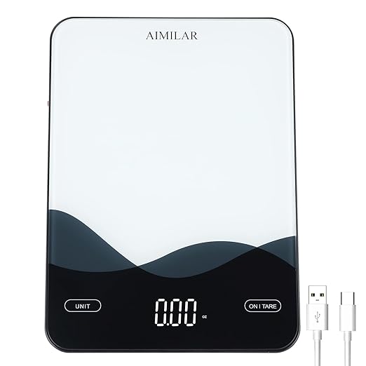 AIMILAR USB-C Rechargeable Kitchen Scale 22lb Tempered Glass Touch LED | USB-C rechargeable kitchen scale, 22lb/10kg, touch LED, 4 units & auto shut off for baking meal prep