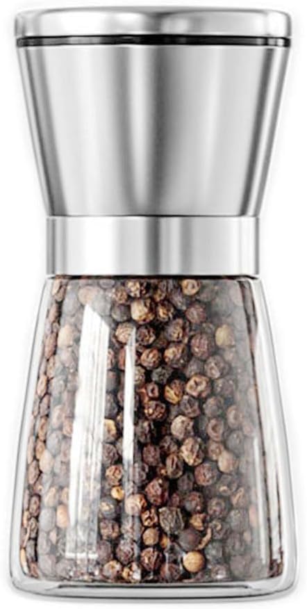 Manual Grinder, Ceramic Core Pulverizer, Adjustable Roughness | Transparent Glass Body See Grind Size Instantly, Stainless Top Cover for Durability, Compact Size Ideal for Camping