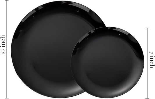 PULOTE 60 PCS Black Plastic Plates - Include 30 Dinner and 30 Dessert Plates, Black Disposable for Party,Birthday & New Year