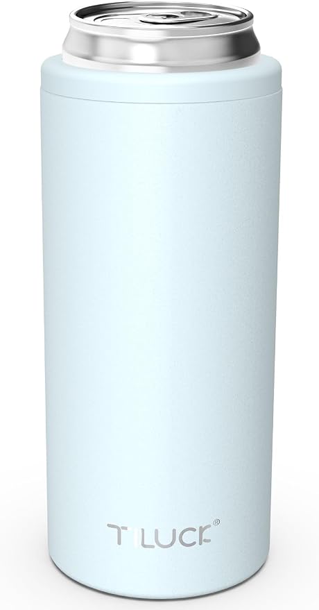 TILUCK Skinny Can Cooler, Stainless Steel Insulated Slim Cans, 12 oz | Beer & Hard Seltzer, Doucle-Walled Stainless Steel Insulated Slim Cans, Slim 12 oz(Frosted Sky)