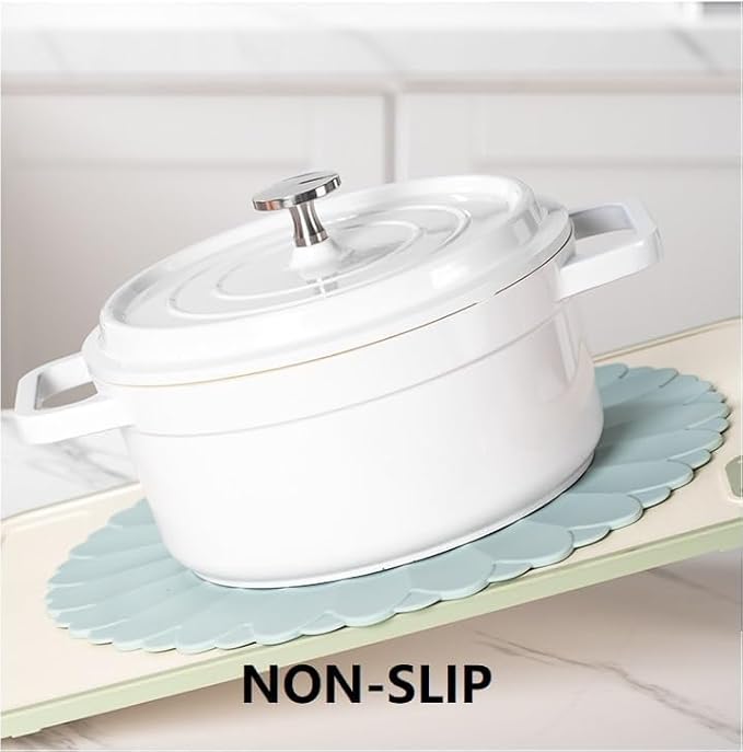 Heat-Resistant Silicone Trivet Mats, Non-Slip Hot Plate Holder for Kitchen Countertops & Dining Table, Reusable Pot Holder Pad with Secure Grip, Dishwasher Safe (Blue, Diameter: 30cm/11.81")