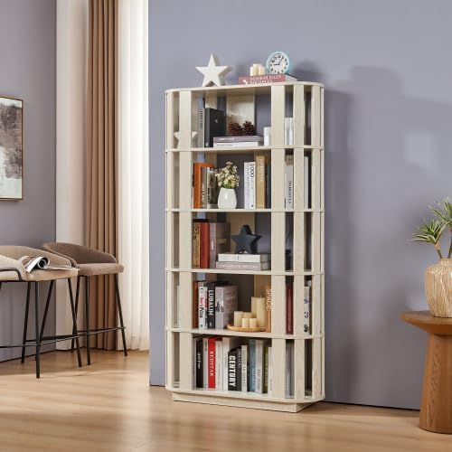 Tall Book Shelf Unit Combo, 5 Layer Storage Shelves Organizer, Modular Open Back Grid Bookcase for Home Office Decor, White Oak