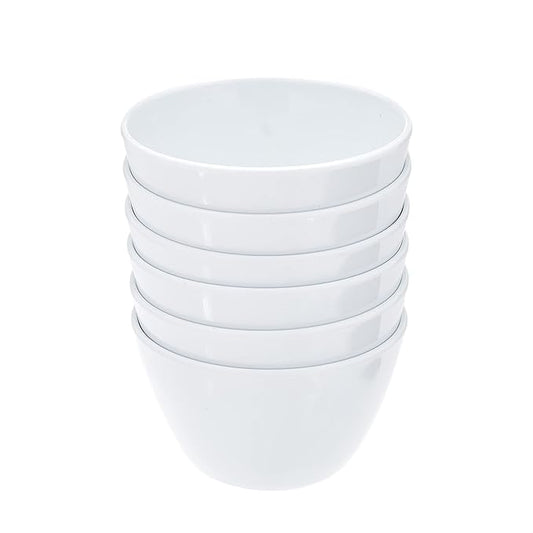 Amazon Basics Round Melamine Bowl, 8 oz, White, 6 Piece Set