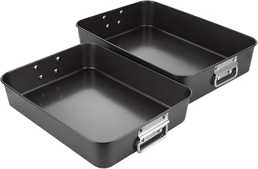 CYEAH 2 Pack Lasagna Pan Deep Baking Pan for Oven, 13.7 in & 16 inch Baking Dishes for Oven, Roasting Pan Brownie Pan with Handles, Nonstick Rectangle Cake Pans Sets for Baking Cooking, Black