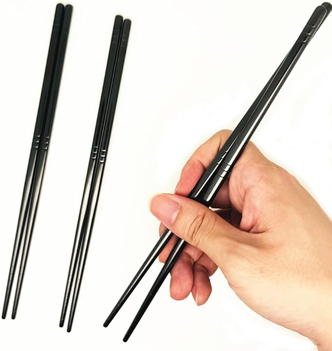 2Pairs Stainless Steel Chopsticks Set, Multicolor Metal Chopsticks Reusable, Sushi Food Sticks,Dishwasher Safe,9.0inch (Black)