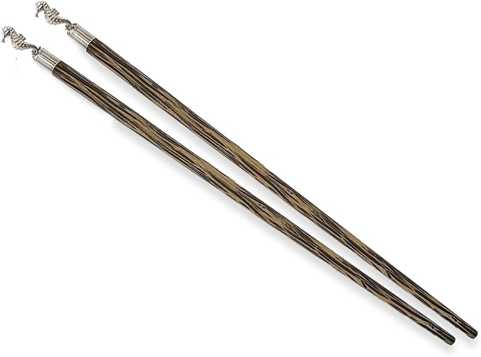 Wooden Chopsticks 9⅞" Coconut Palm Wood Chopstick With Metal Seahorse Top Eating Utensils Oriental Cutlery Asian Tableware Decorative Dinnerware to Serve Chinese Japanese Korean Food