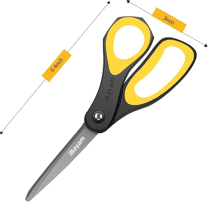 iBayam 8.5" All Purpose Nonstick Scissors, Titanium Scissors for Kids Craft | 2.5mm Blade| Comfort Grip Right/Left Handles| Multipurpose | Cutting Tape, Glue, Adhesive Labels, Paper Fabric