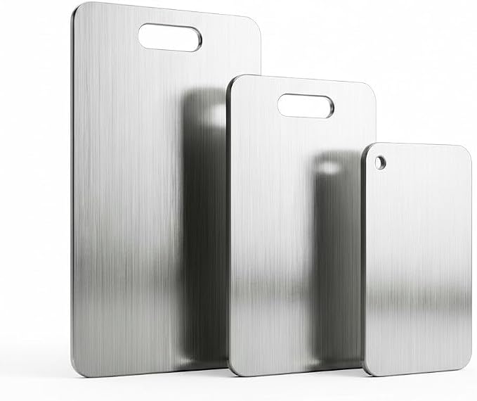 Stainless Steel Cutting Boards for Kitchen | 3 PCS 304 Stainless Chopping Board Set, Non Stick, Rust-Resistant & Easy to Clean | Perfect for Meat, Vegetables & Fruits (15.3x11, 13.4x9, 11.8x7.9 in)