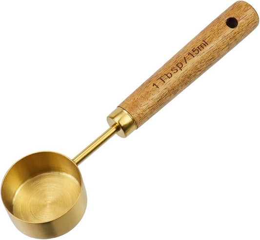 1/16 Cup Stainless Steel Measuring Cup with Wooden Handle, 15ml | Gold Measuring Scoop, 15ml Metal Measuring Spoon, For Baking, Cooking, Wet and Dry Ingredients