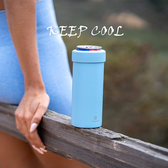 12 oz. Slim Can Cooler Insulated (Sky Blue) | Stainless Steel 12oz. Skinny Drink Holder for Soda, Hard Seltzer, Beer and Energy Drinks