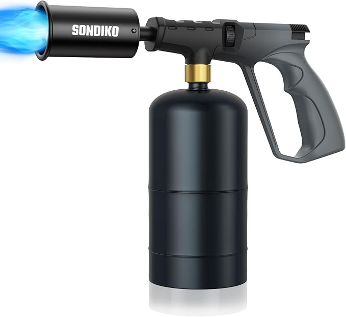 Sondiko Powerful Propane Torch Gun, Adjustable Flamethrower, Gray & Black | Cooking Torch for Sous Vide, Charcoal Starter, Grilling, Outdoor BBQ Party and Camping, Gas Welding Kits, Tank Not Included