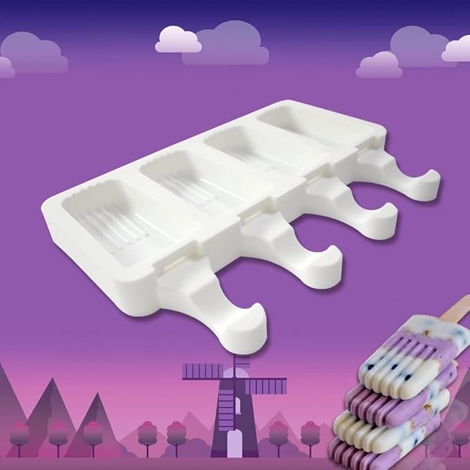 1 Pack Cute Stripe Shape Popsicle Molds Silicone Ice Pop Molds 4 Cavities Popsicle Molds for Kids Adults Ice Cream Mold Cakesicles Mould DIY Popsicle Maker Homemade Popsicle Silicone Molds F