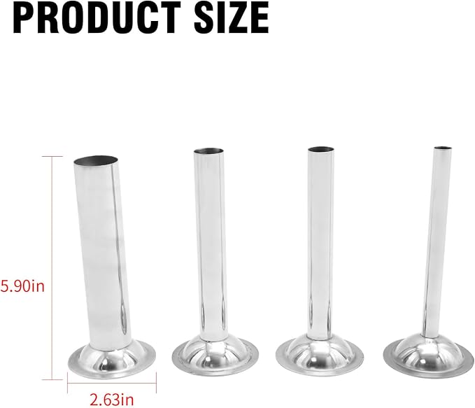 Hoypeyfiy 4Pcs #8 Sausage Stuffing Tubes, Stainless Steel Sausage Stuffer Kit for Meat Grinder Kitchenaid Plastic FGA Food Grinder