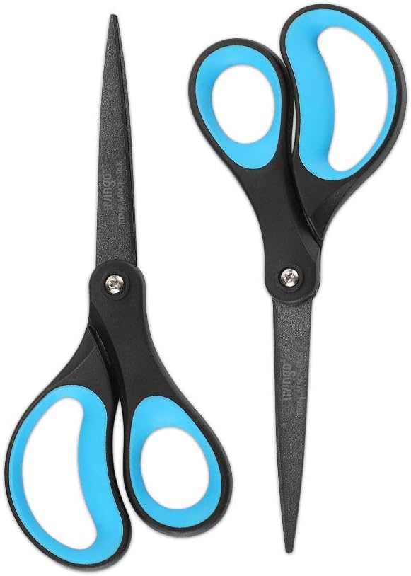 LIVINGO Titanium Scissors 8" 2 Pack Non Stick Office Craft Shears | Stainless Steel Blade, Comfortable Grip Handle, Straight Cutting, DIY Craft Office Home Supplies, Blue Black