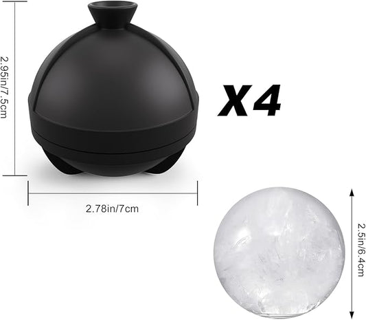 Samuelworld Large Ice Ball Maker with Lid, 4 x 2.5 Inch Round Silicone Ice Ball Mold, BPA Free, Easy To Fill Round Silicone Ice Tray, Craft Ice Maker for Whiskey, Cocktails, Gifting - Black