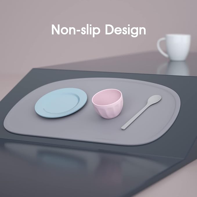 Cuddle Campus Silicone Placemat with Raised Edges for Kids,Toddlers,Babies, Non-Slip Table Setting Placemat for Dining,Come with String for Storage