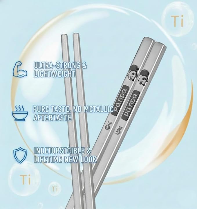 Titanium-plated stainless steel chopsticks with Training Helpers - Premium Reusable Non-Slip & Lightweight Metal Chopsticks Set, Dishwasher Safe, Furniture Kitchen Premium Gift Set (Silver）