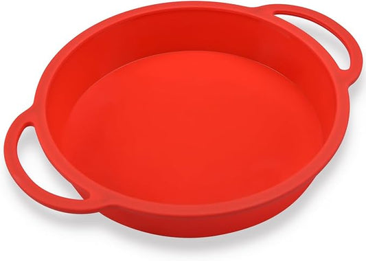9 Inch Round Cake Pan, Metal Reinforced Frame Silicone Cake Mold for Baking with Handle Easy to Move BPA Free