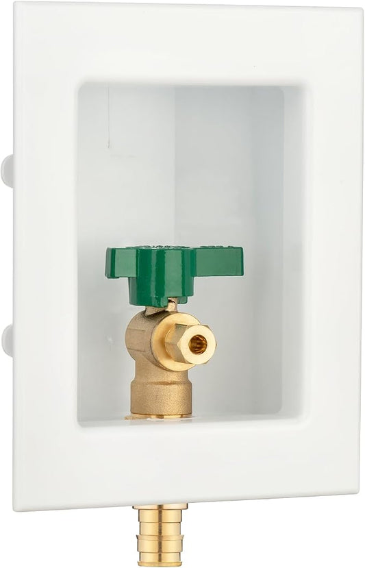 (1 Pack) Lidertik 1/2 inch Expansion PEX-A Pre-Assembled Ice Maker Outlet Box Valve 1/4 inch Recessed Refrigerator Water Line Wall Box with Shut Off Valve LI-ZBQH-530