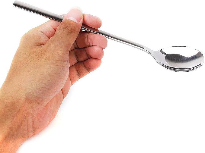 Reusable Korean Chopstick and Spoon Set, Long Handle Stainless Steel Soup Spoon and Chopsticks, Dishwasher Safe, Set of 3. (Silver)