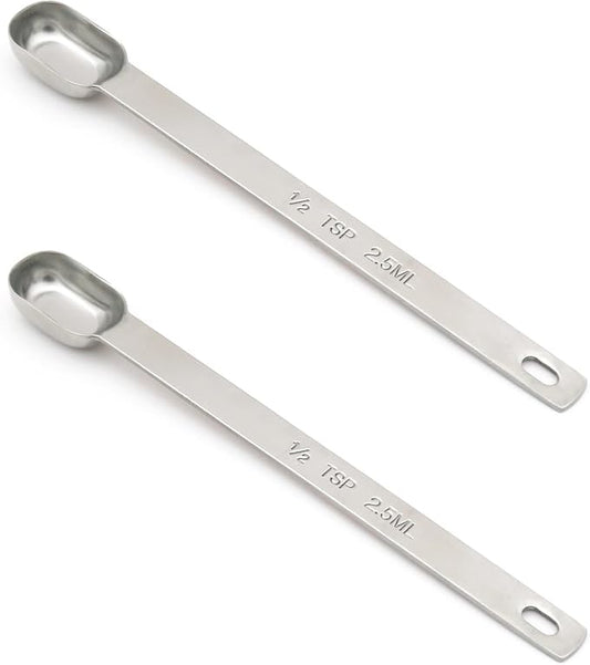 2PCS 1/2tsp (1/6tbsp, 2.5ml) Single Measuring Spoon, Stainless Steel Long Handle Individual Teaspoons Only