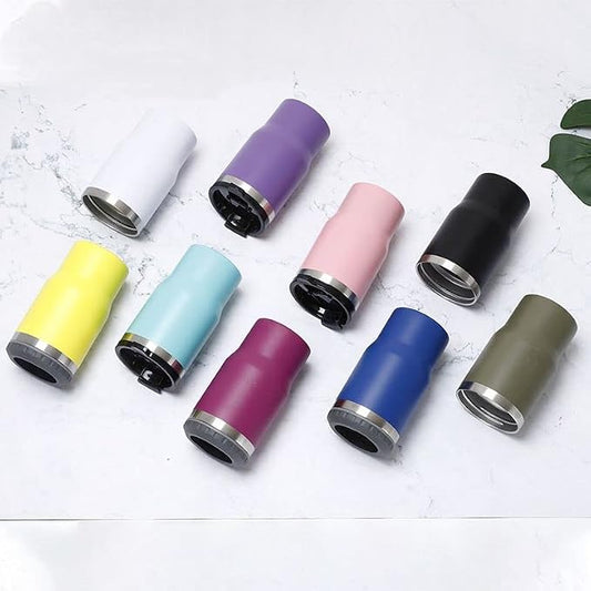14oz 4 in 1 Stainless Steel Can Cooler Beer Bottle Insulator With 2 Lids for 12oz can&bottle, Double walled insulated Thermocooler &Travel Mug Holder Keeping Your Bevearge Cold (Olive green)