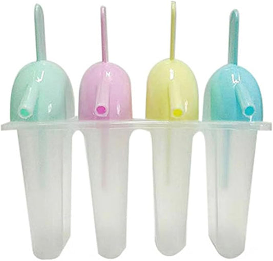 1 Set 4 Cavity Popsicles Molds with Straw Design, Reusable Homemade Ice Pop Mold, Easy Release Ice Cream Mold