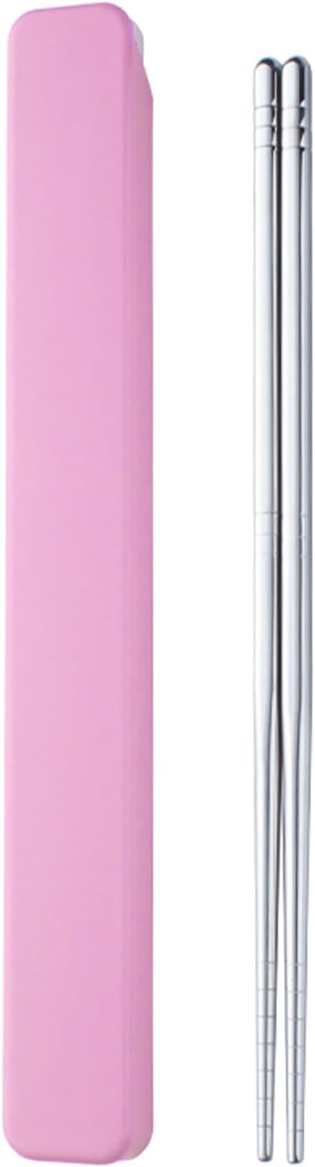 Metal Chopsticks 1 Pair Reusable Chopsticks Stainless Steel Chopsticks with Pull Design Case Portable Utensil for School Home Office Camp Travel Bento Box (Pink)